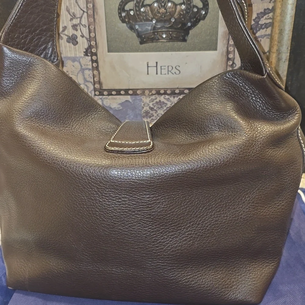 Leather Hobo Bag in Dark Brown with Gold Hardware